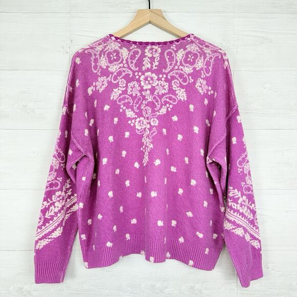 Sundance V-Neck Pullover Sweater Size L Petite Pink Boho Chic Paisley Floral - Picture 7 of 14